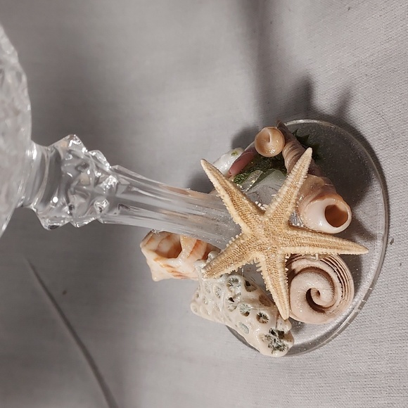 Handmade Shell Art Wine Glasses Crystal Cut Design Set of 3 - Picture 5 of 8